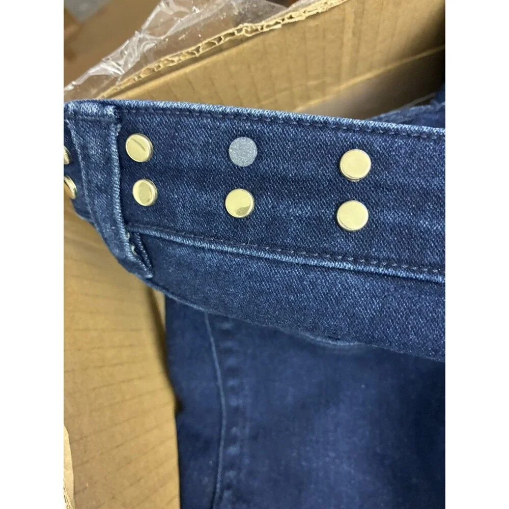 Michael Kors Izzy Skinny Jeans Womens 8 Dark Wash Blue Gold Studded Stretch